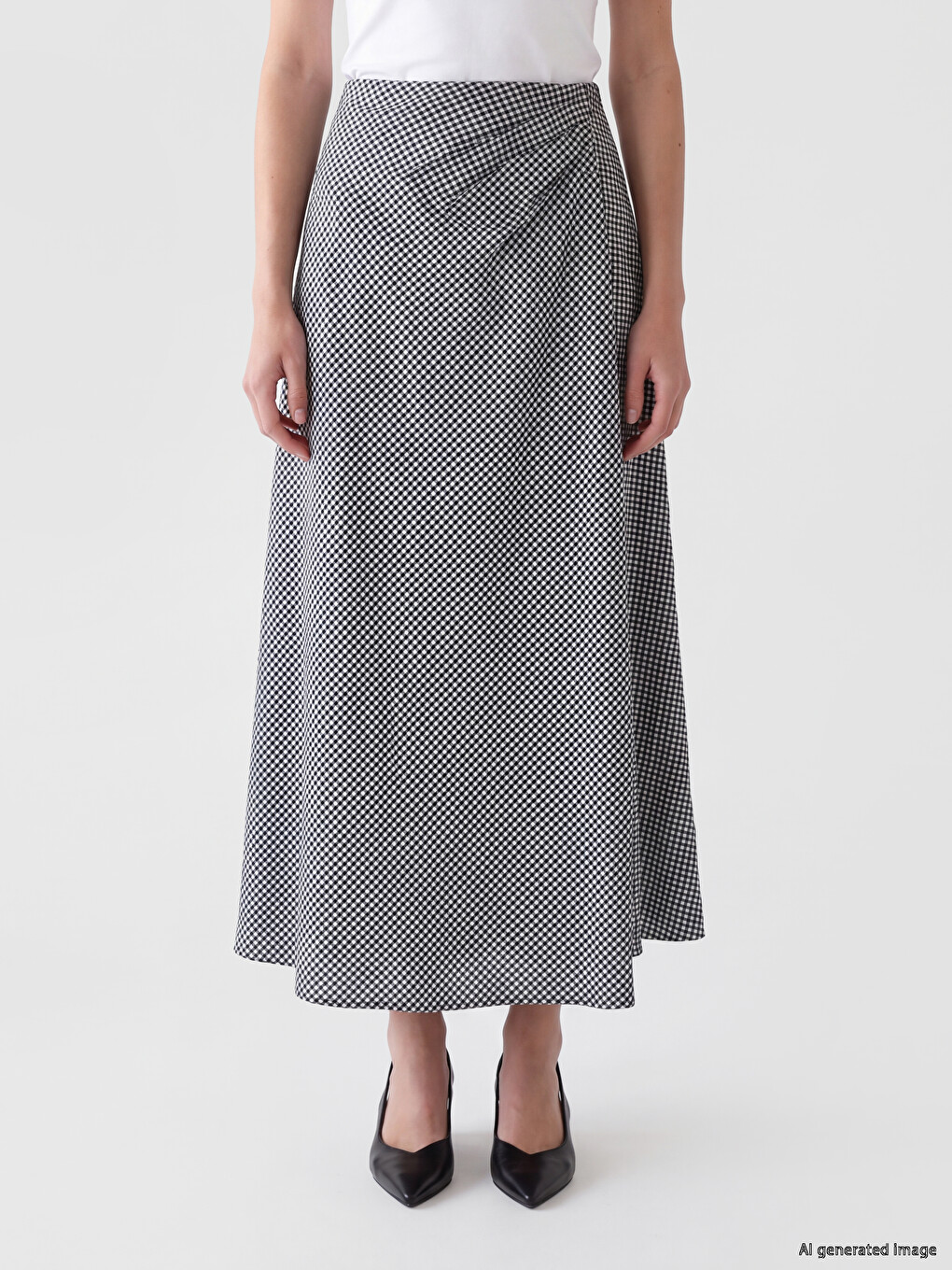 Zippered Plaid Ruched Asymmetric Skirt-1