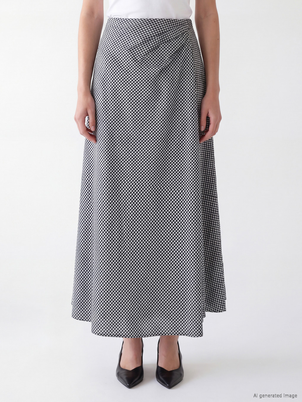 Zippered Plaid Ruched Asymmetric Skirt-1
