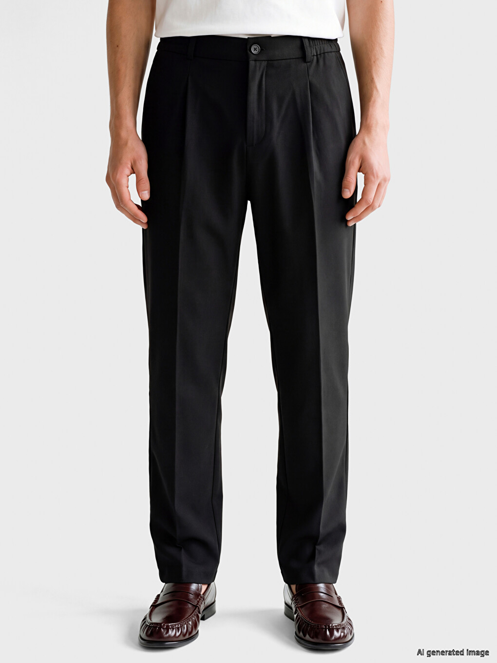 Siyah Loose Fit Erkek Pileli Pantolon-1