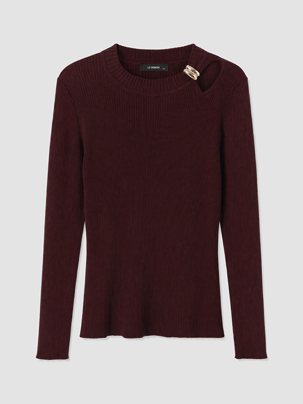 Bordo Büyük Beden Kadın Triko Kazak-2
