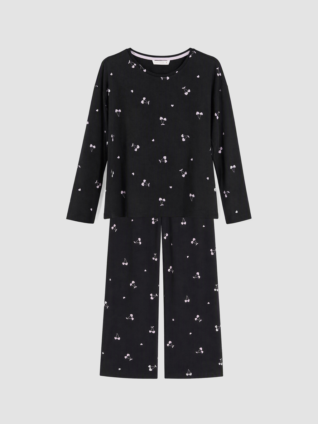 Siyah Kiraz Desenli Kadın Pijama Takım