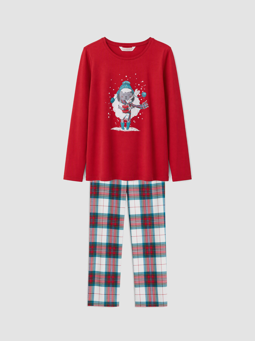 Kırmızı Yılbaşı Temalı Kadın Pijama Takımı