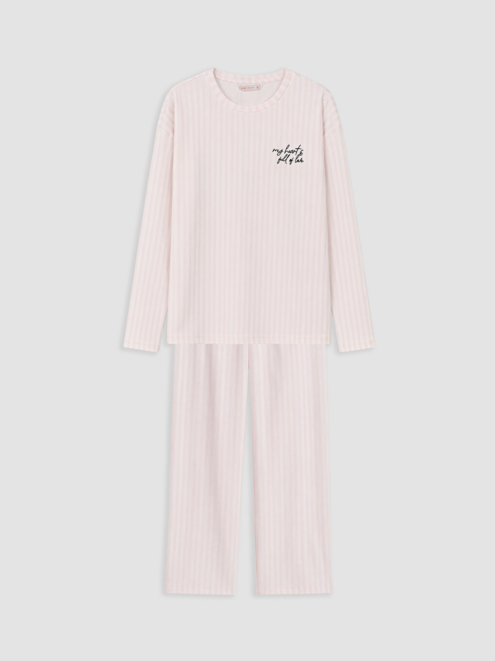 Ekru Bisiklet Yaka Çizgili Kadın Pijama Takımı