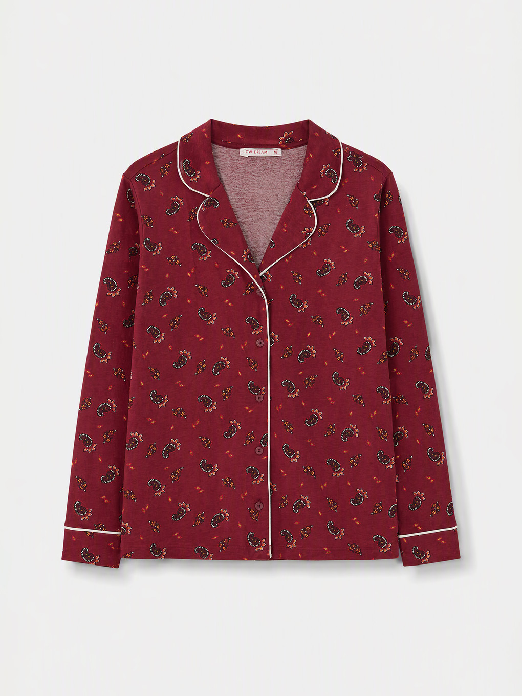 Bordo Gömlek Yaka Desenli Kadın Pijama Takımı-1