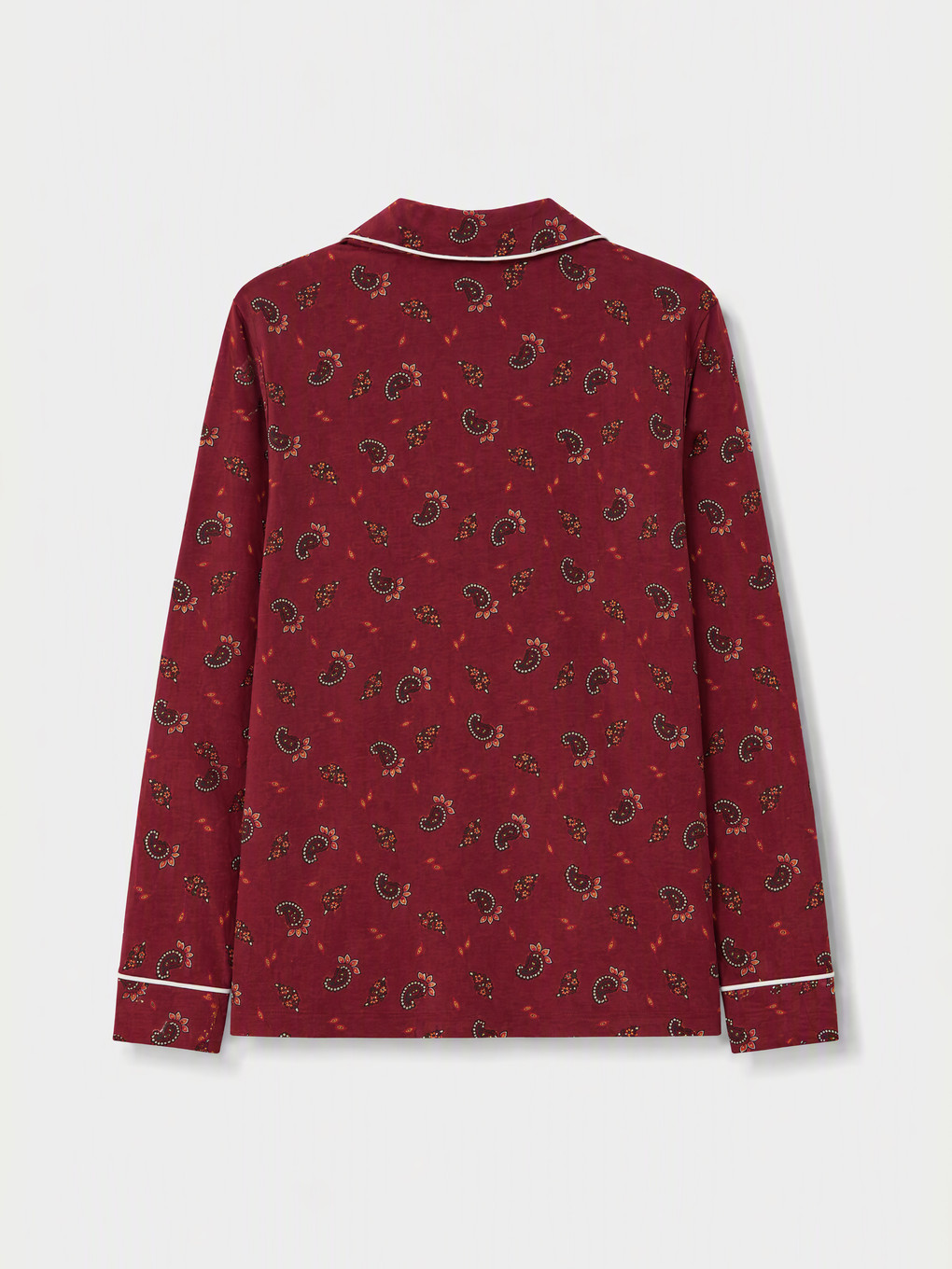 Bordo Gömlek Yaka Desenli Kadın Pijama Takımı-2