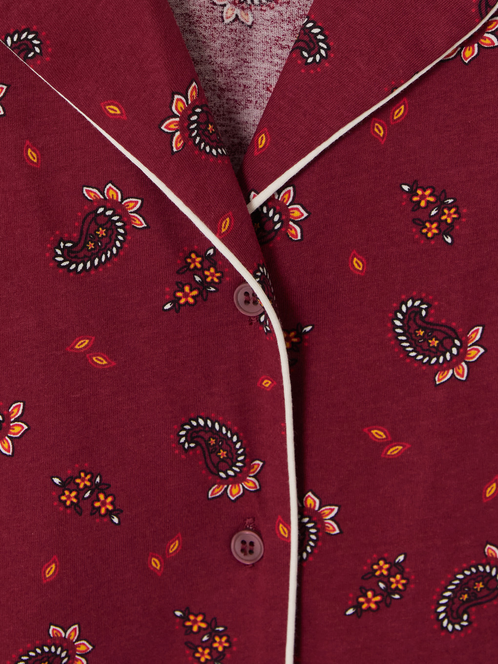 Bordo Gömlek Yaka Desenli Kadın Pijama Takımı-5