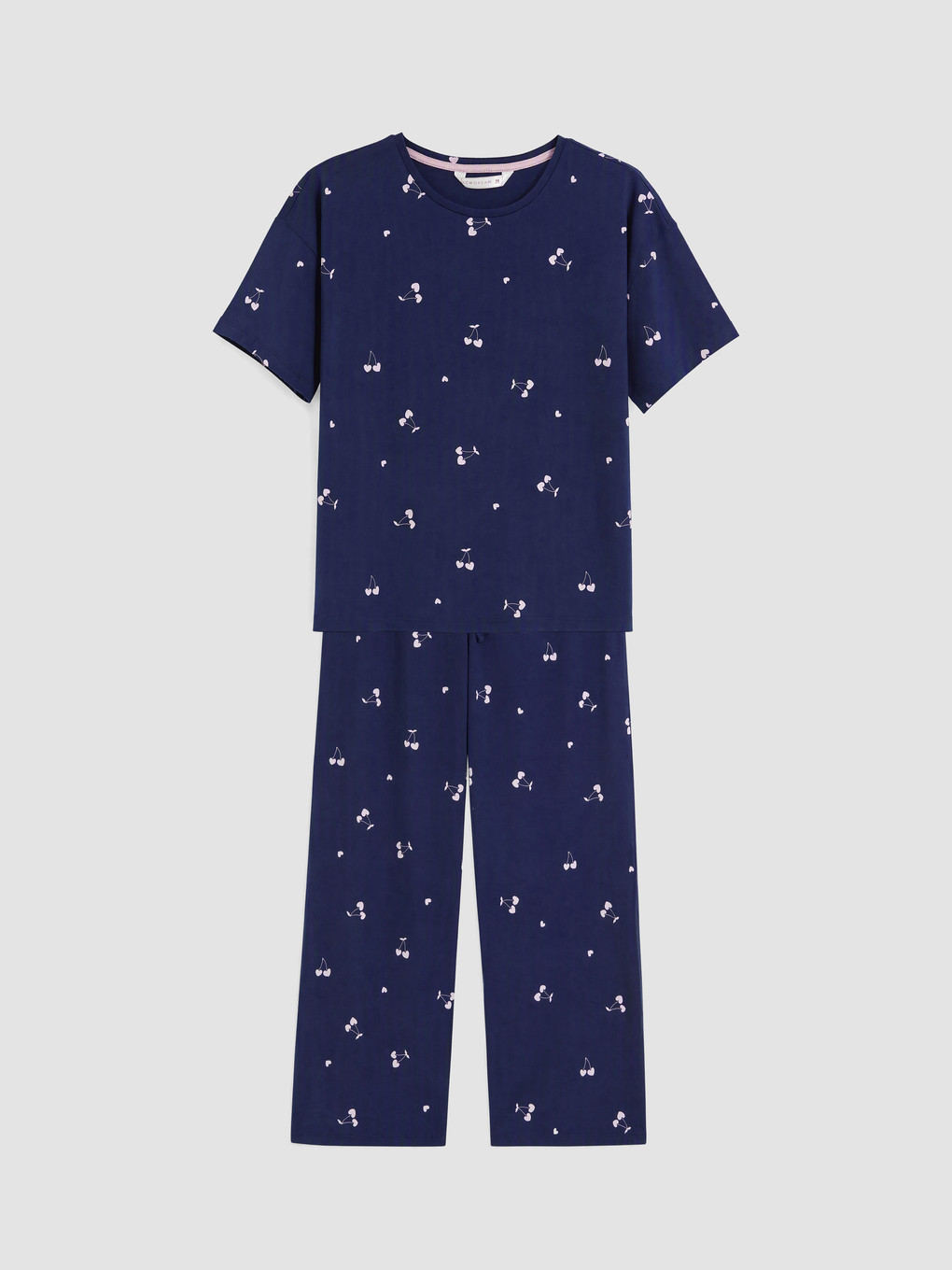 Lacivert Kiraz Baskılı Kadın Pijama Takımı