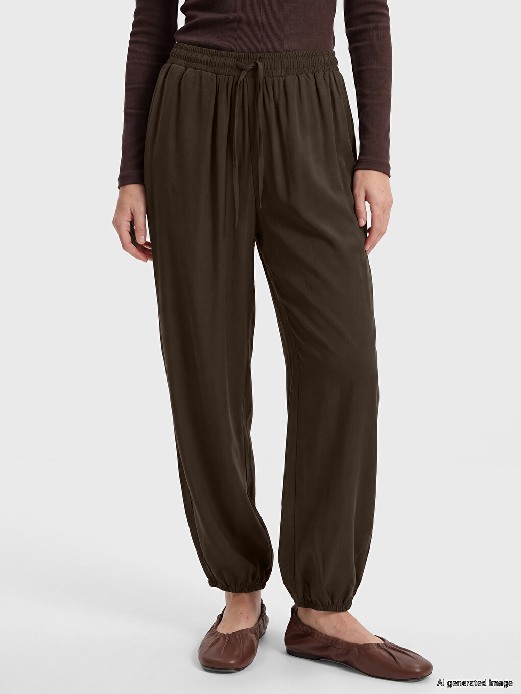 Pantaloni Drepți Din Modal Cu Talie Elastică Pentru Femei-1