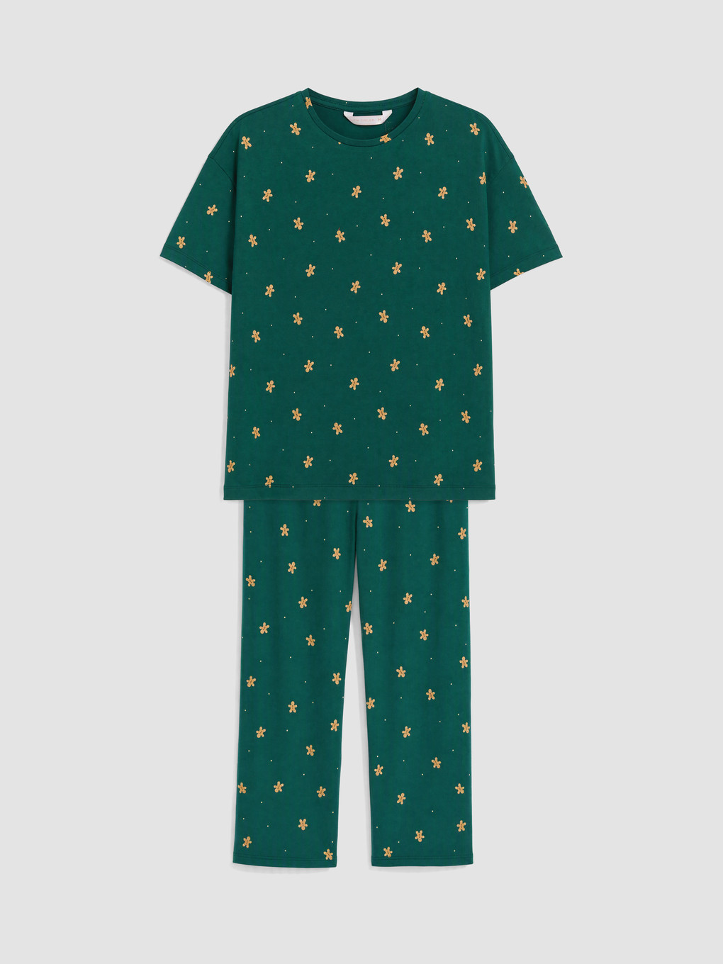 Yeşil Kurabiye Adam Baskılı Kadın Pijama Takımı