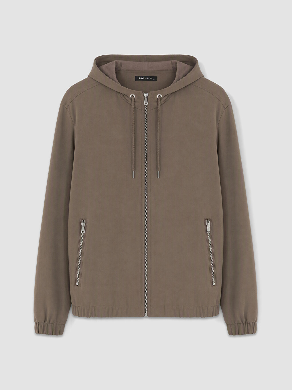Bej Kapüşonlu Erkek Fermuarlı Sweatshirt-4