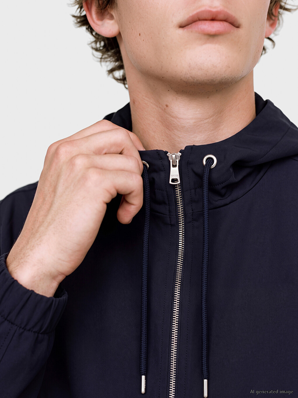 Lacivert Kapüşonlu Erkek Fermuarlı Sweatshirt-2