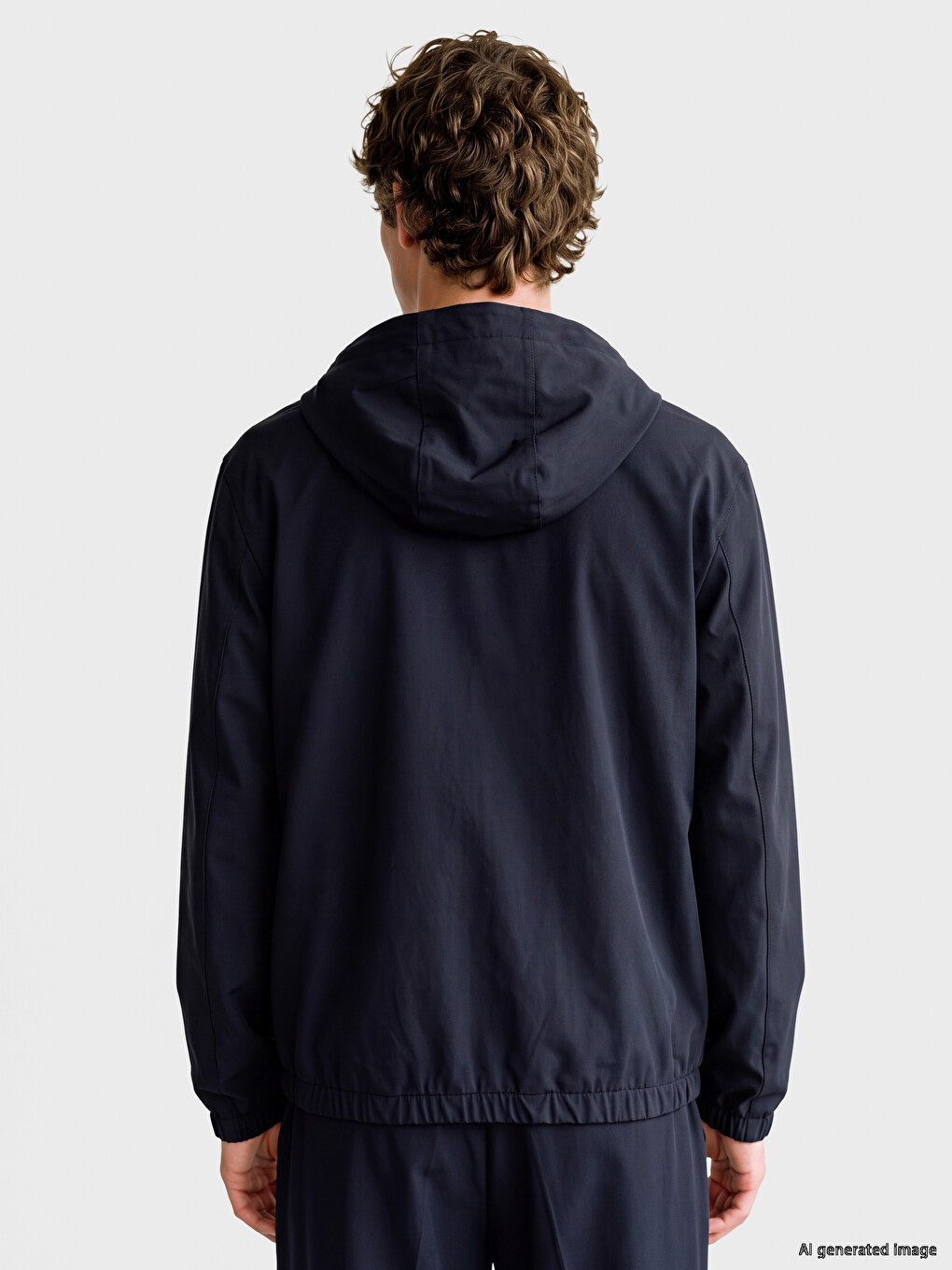 Lacivert Kapüşonlu Erkek Fermuarlı Sweatshirt-3