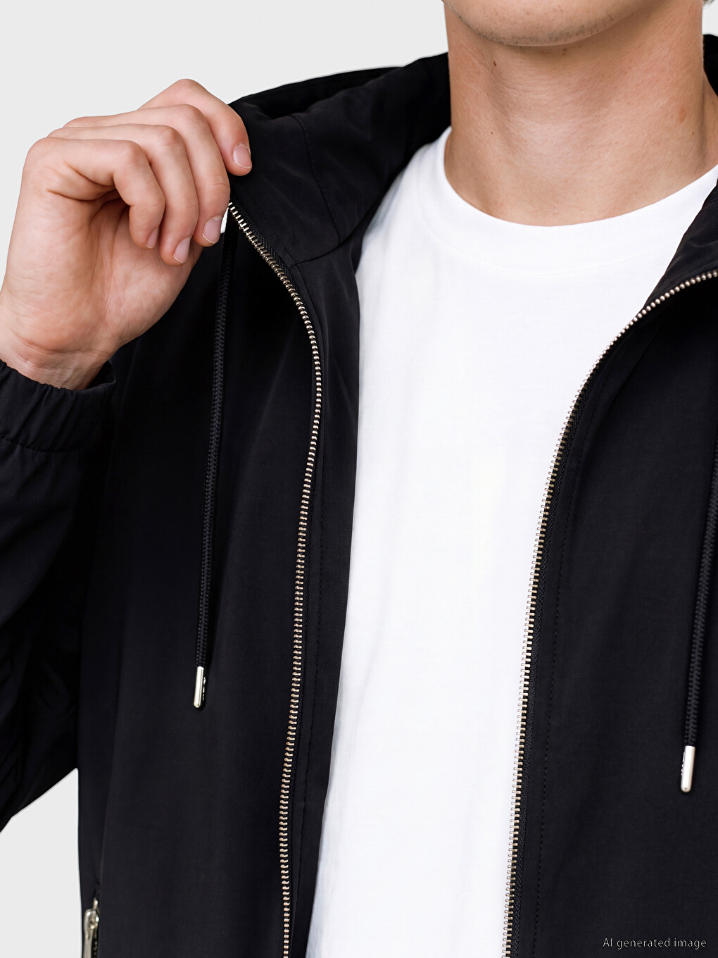 Siyah Kapüşonlu Erkek Fermuarlı Sweatshirt-2
