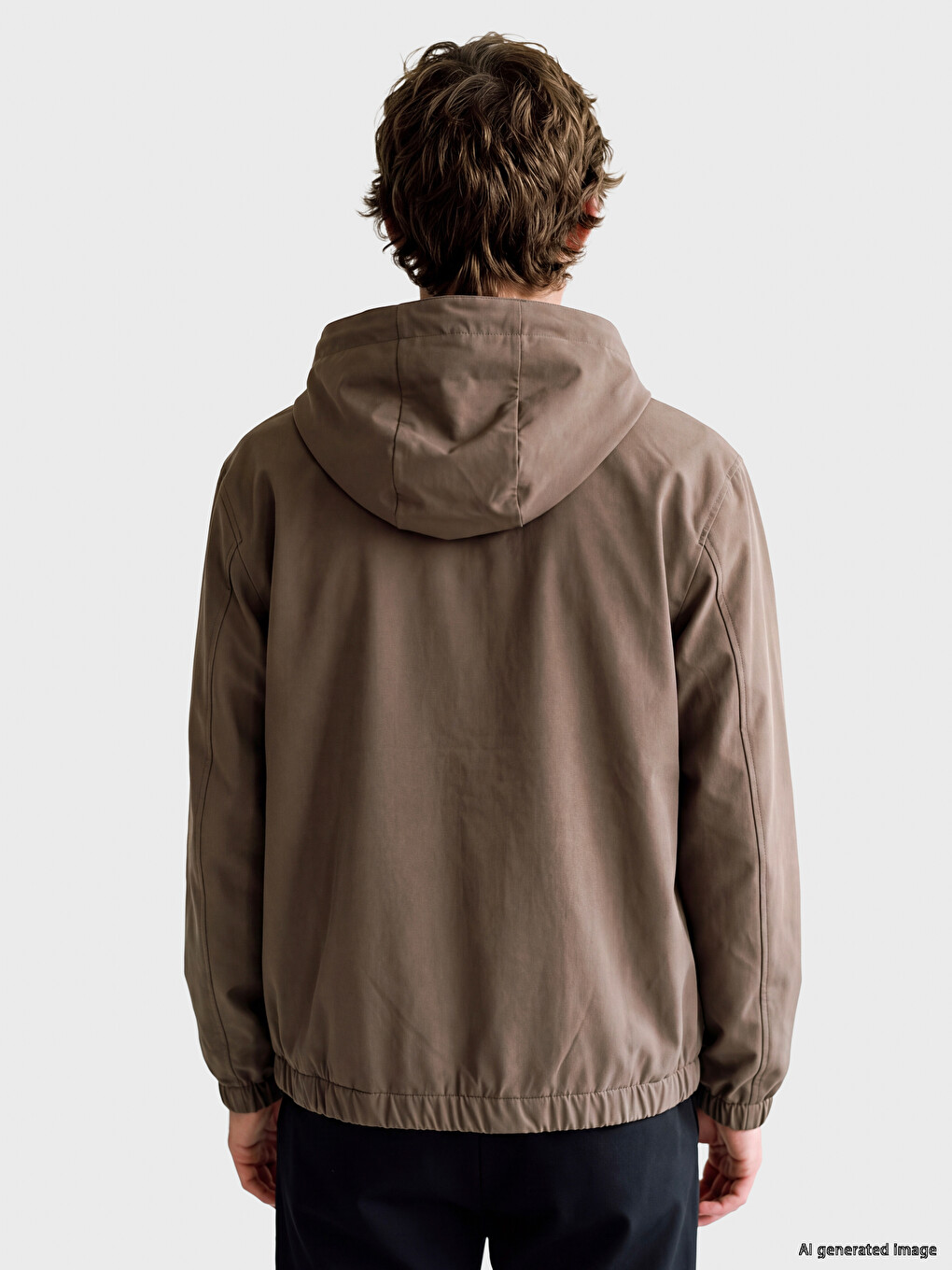 Bej Kapüşonlu Erkek Fermuarlı Sweatshirt-3