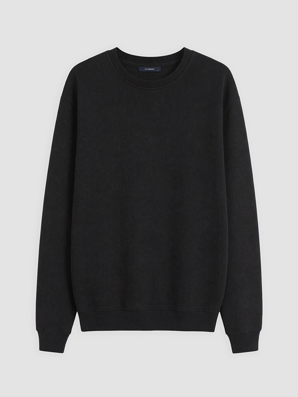 Siyah Bisiklet Yaka Erkek Sweatshirt