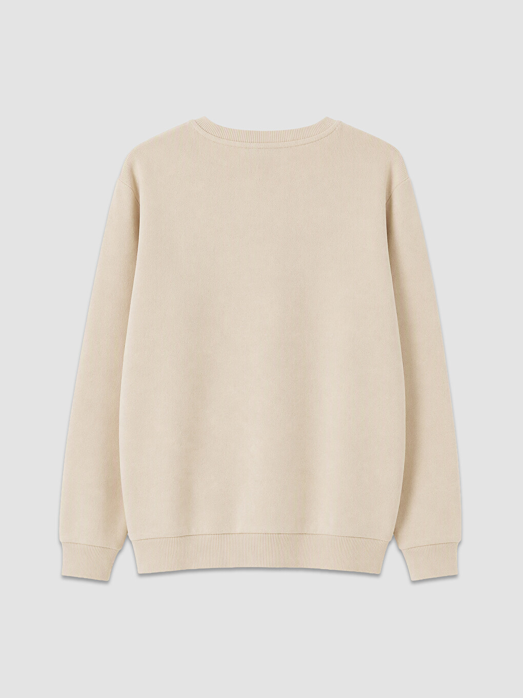 Bej Bisiklet Yaka Erkek Sweatshirt-1