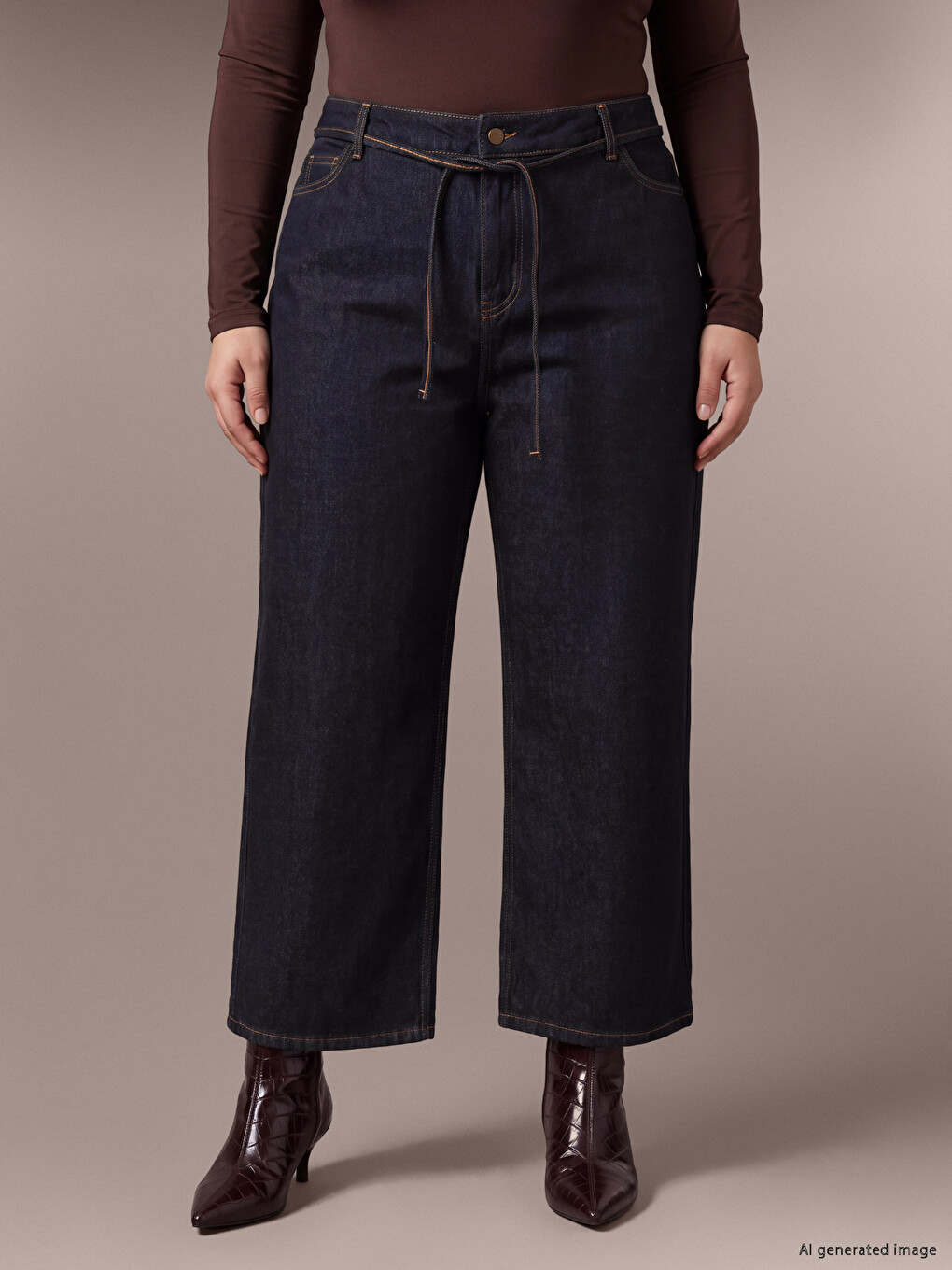 Lacivert Kuşaklı Wideleg Jean-1