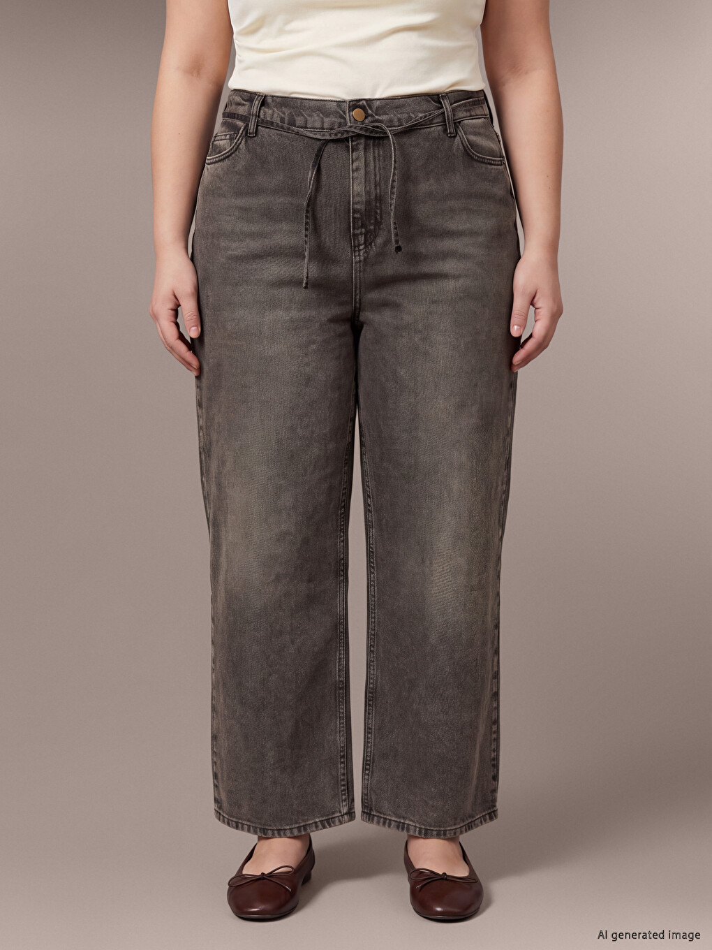 Siyah Kuşaklı Wideleg Jean-1