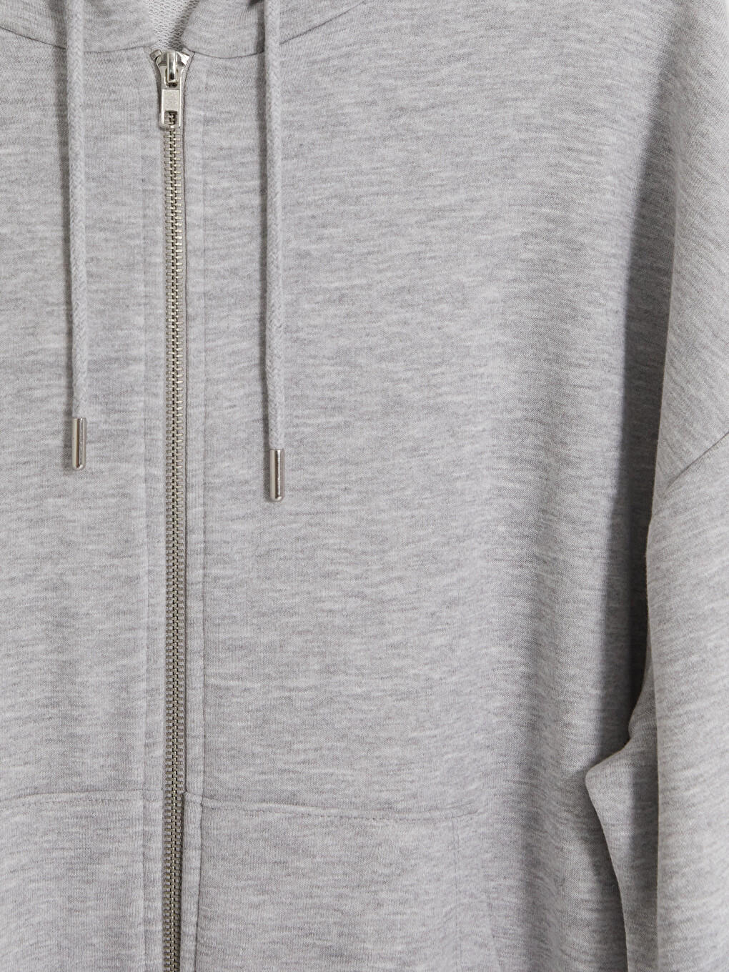 Gri Kapüşonlu Oversize Kadın Fermuarlı Sweatshirt-2