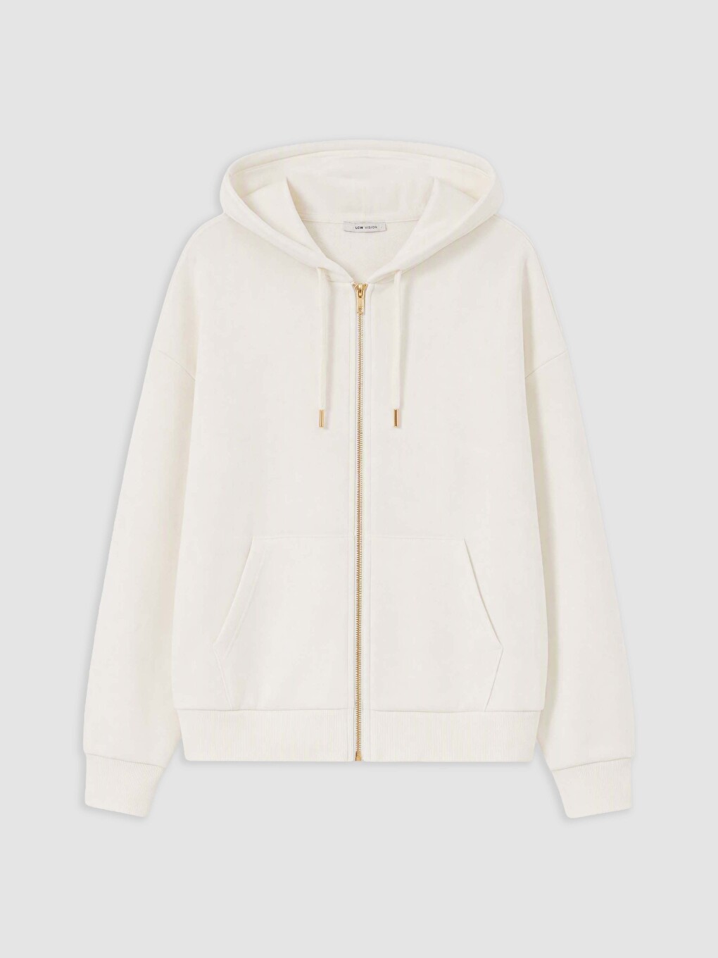 Ekru Kapüşonlu Oversize Kadın Fermuarlı Sweatshirt