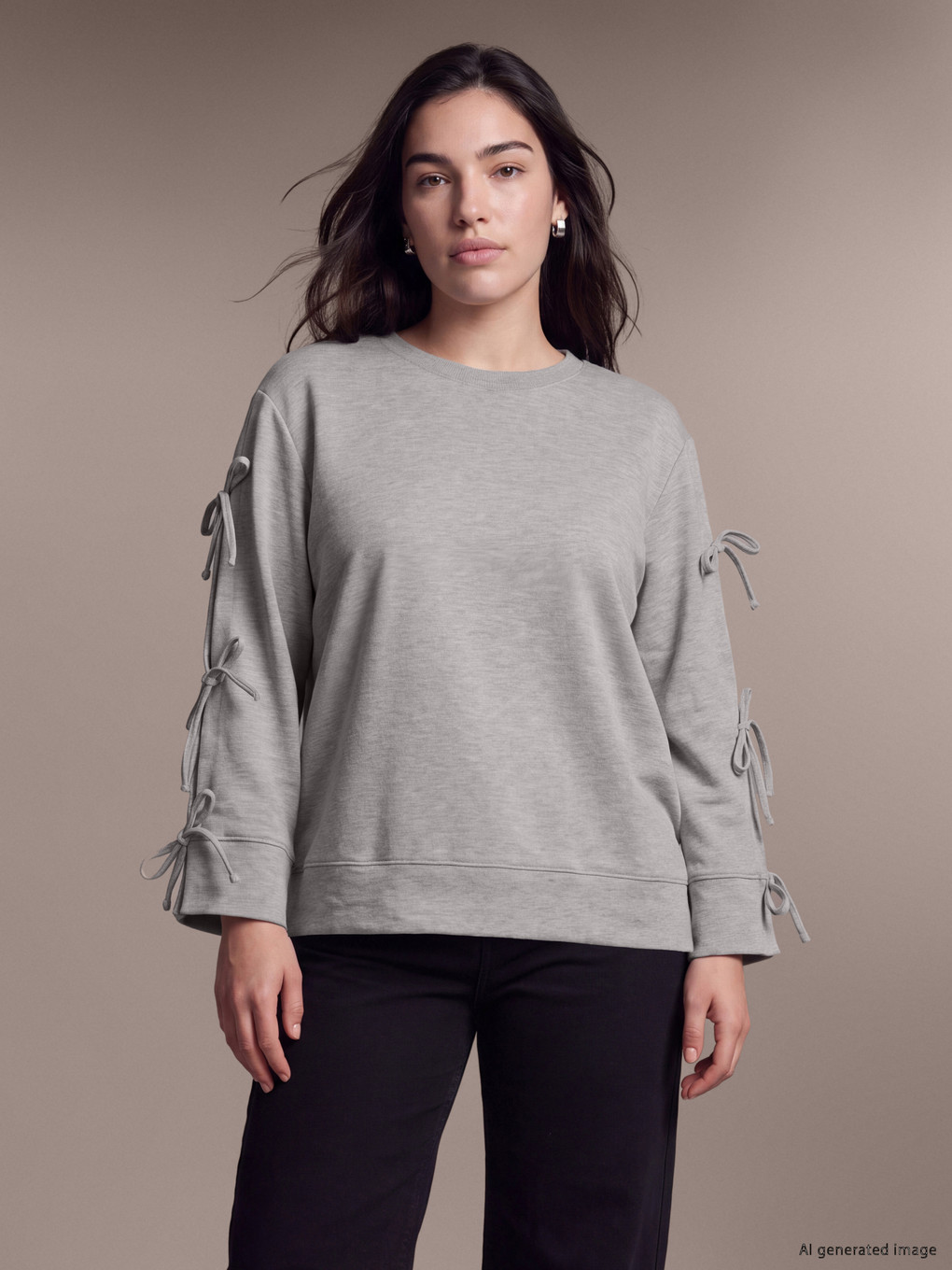 Gri Fiyonk Bağlamalı Kadın Sweatshirt