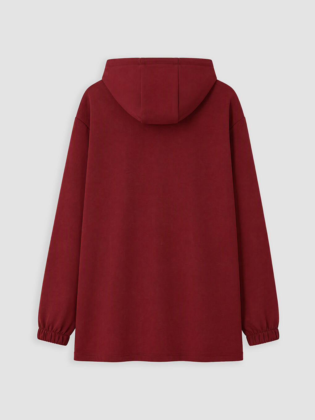 Bordo Büyük Beden Kapüşonlu Kadın Sweatshirt Tunik-2
