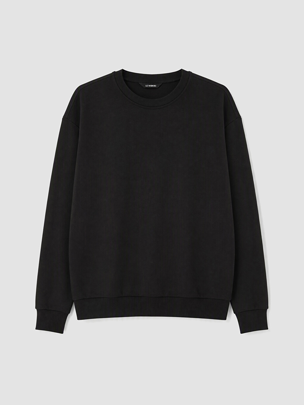 Siyah Bisiklet Yaka Erkek Kalın Sweatshirt