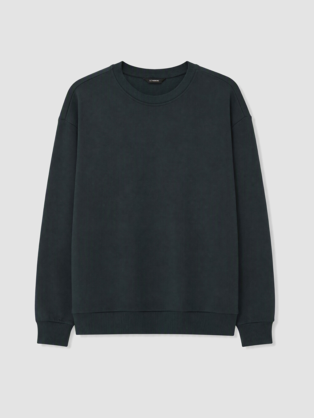 Yeşil Bisiklet Yaka Erkek Kalın Sweatshirt