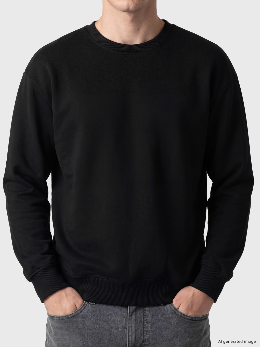 Siyah Bisiklet Yaka Erkek Kalın Sweatshirt-2