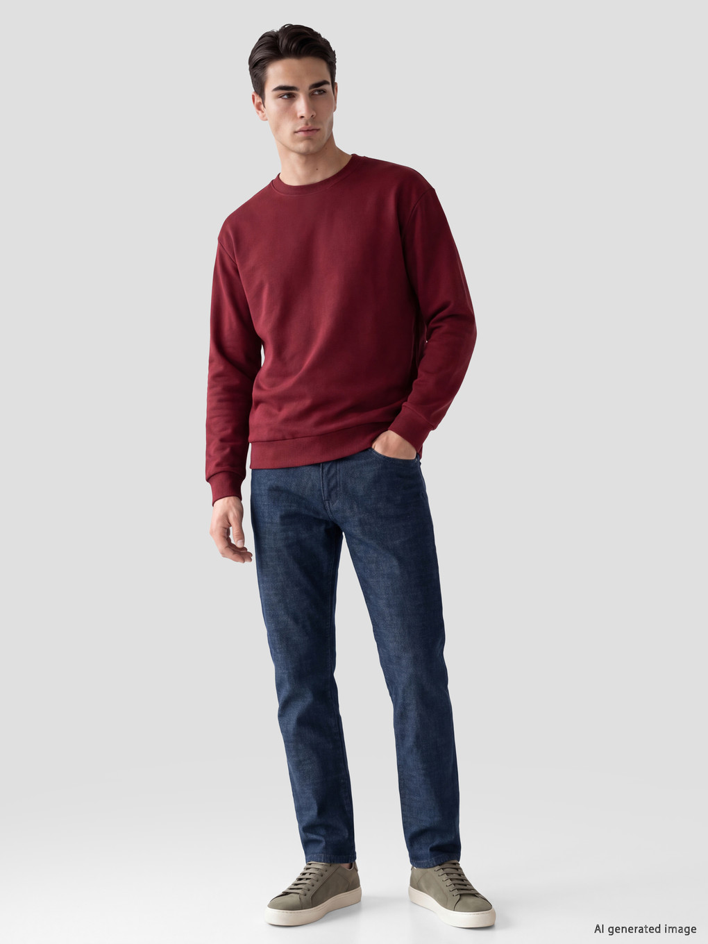 Bordo Bisiklet Yaka Erkek Sweatshirt-1