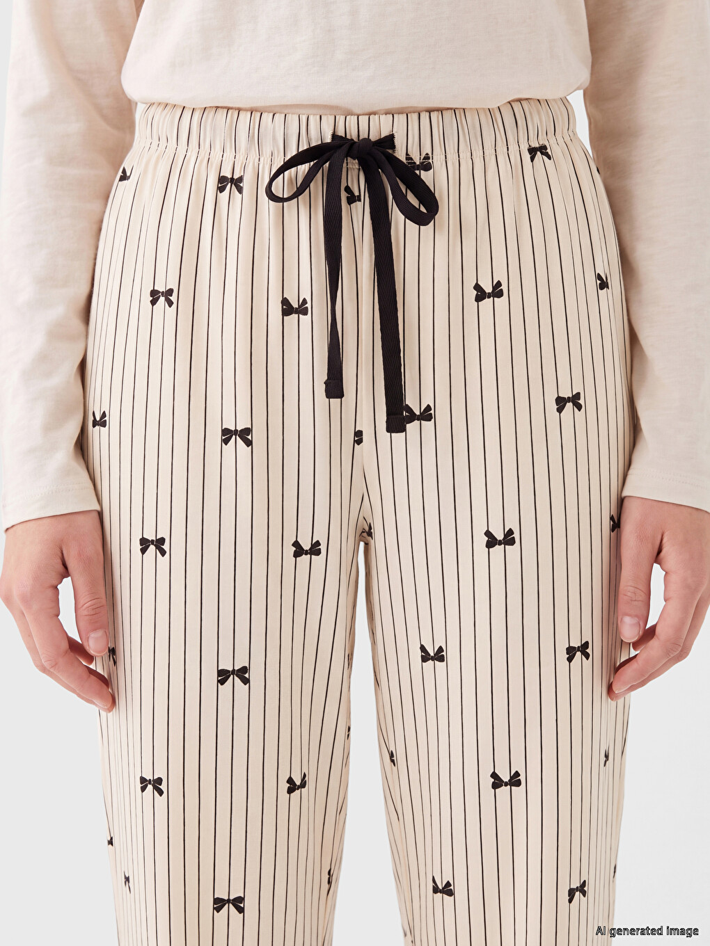 Siyah Beli Lastikli Kadın Pijama Altı 2'li-4