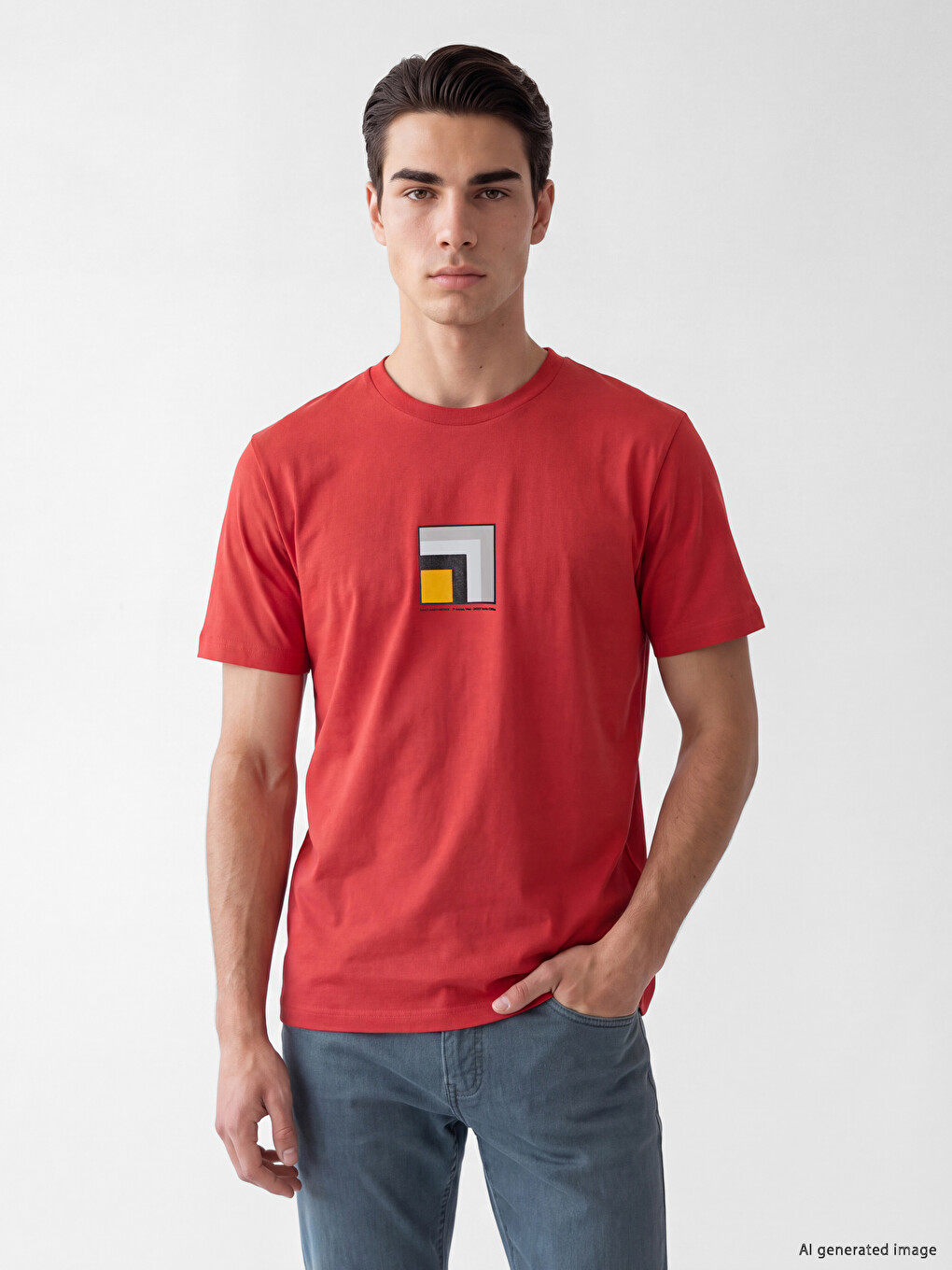 Bluzë Me Jakë Të Rrumbullakët E Stampuar Për Burra T-shirt