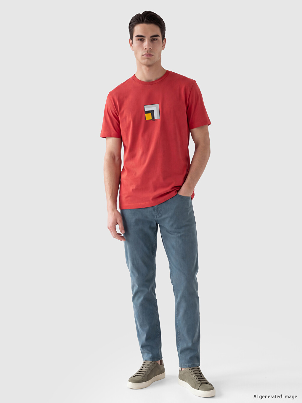 Bluzë Me Jakë Të Rrumbullakët E Stampuar Për Burra T-shirt-1