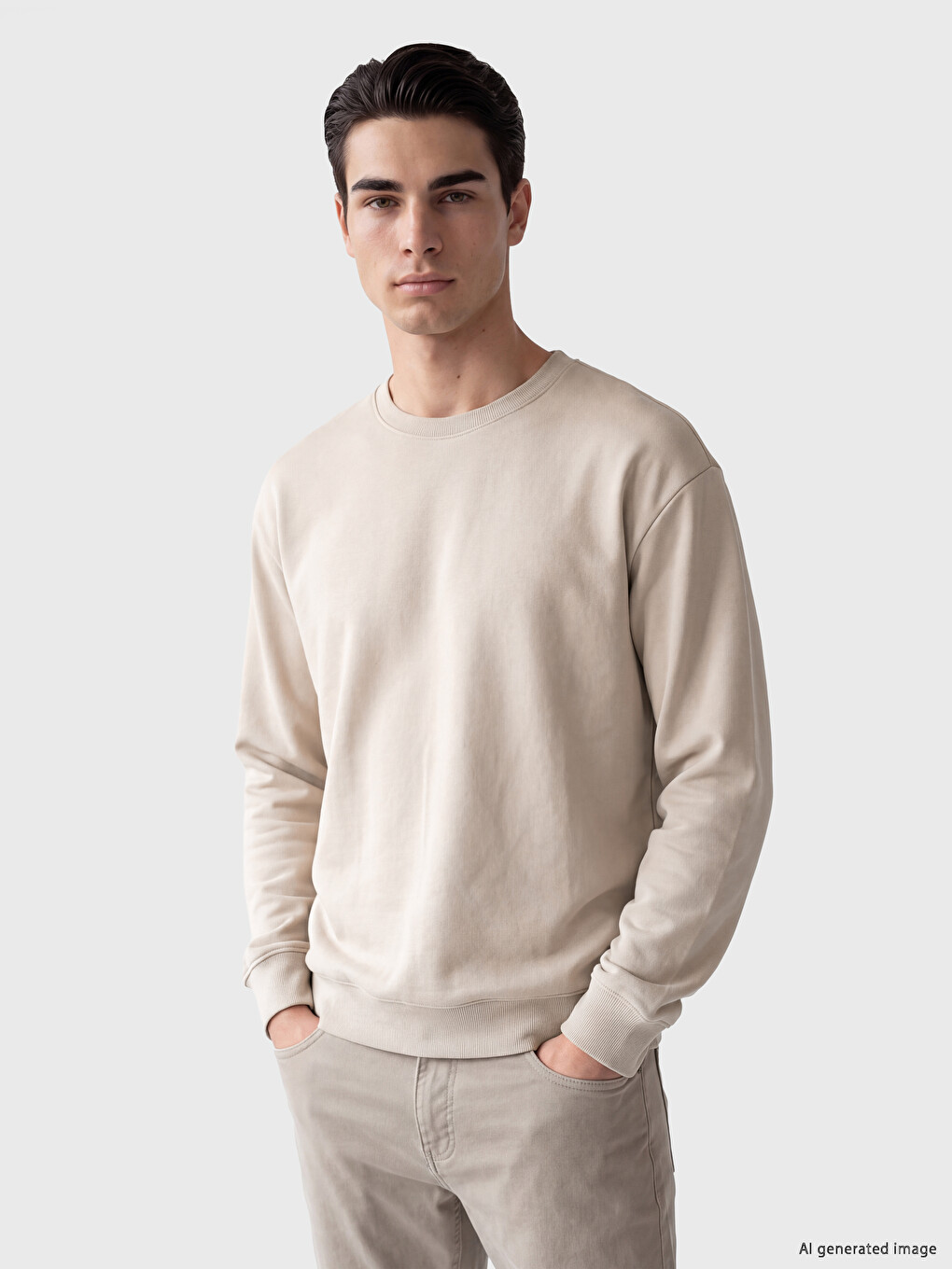 Gri Bisiklet Yaka Erkek Sweatshirt