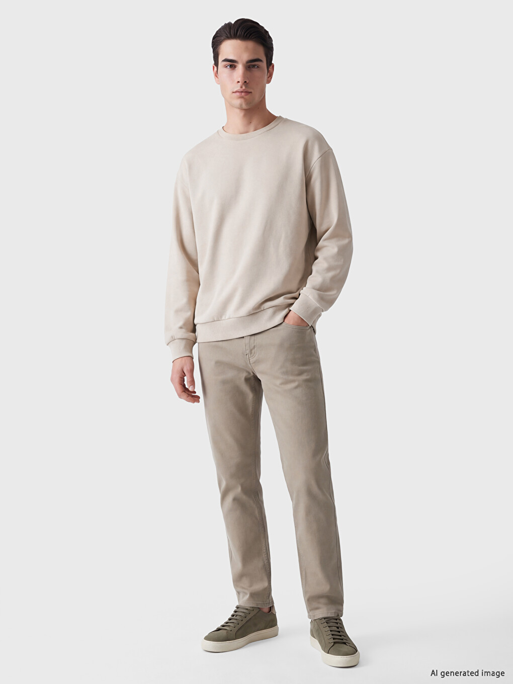 Gri Bisiklet Yaka Erkek Sweatshirt-1