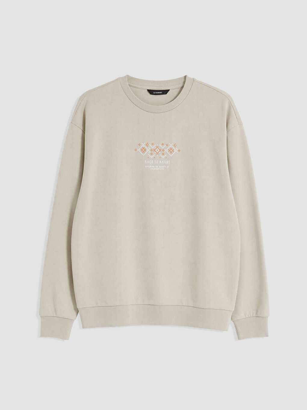 Gri Bisiklet Yaka Nakışlı Sweatshirt-3