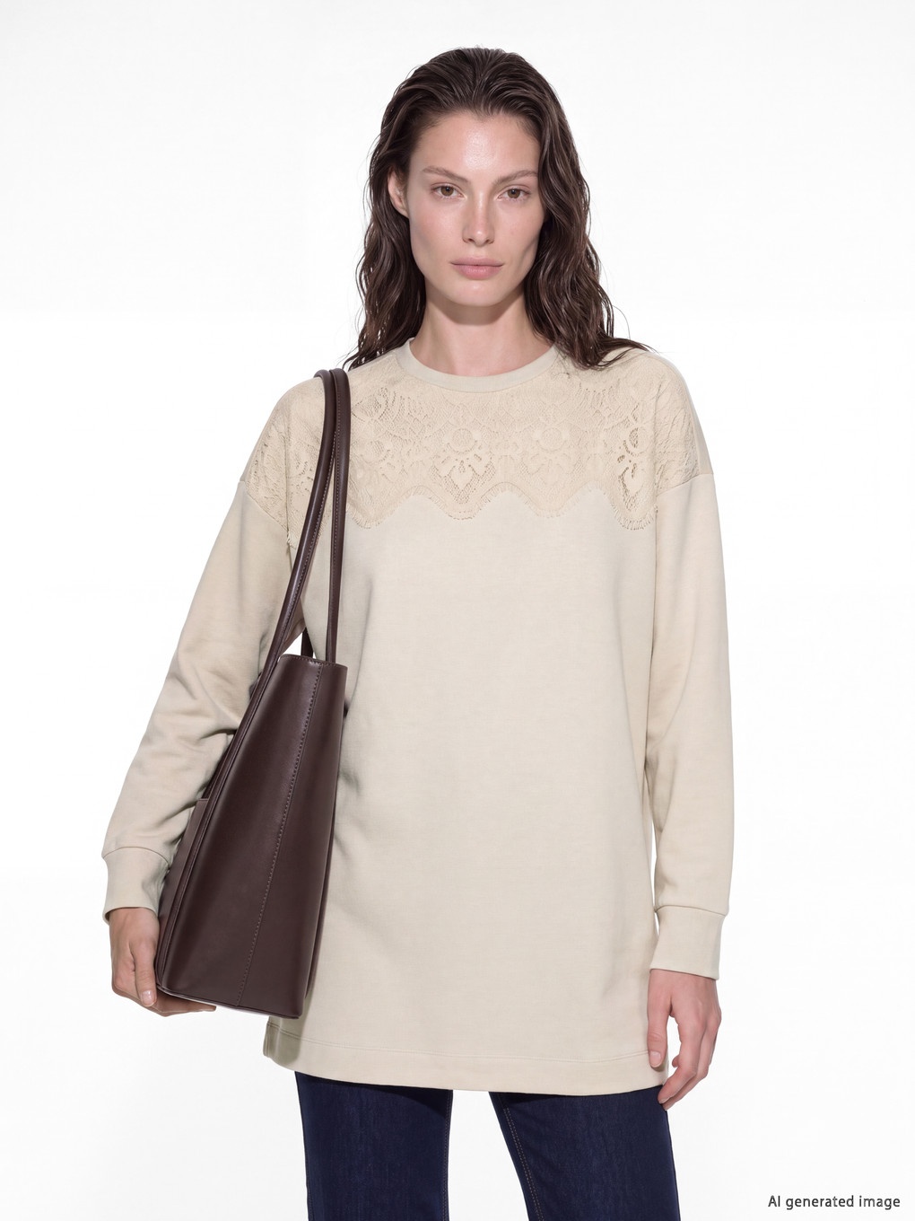 Lace Detailed Women's Sweatshirt Tunic