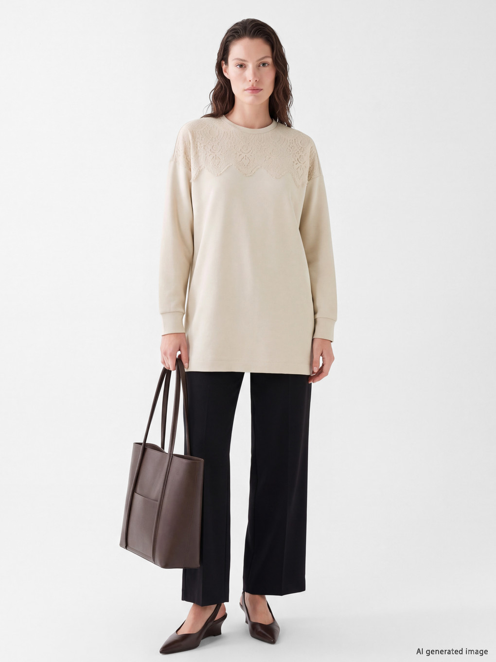 Lace Detailed Women's Sweatshirt Tunic-1