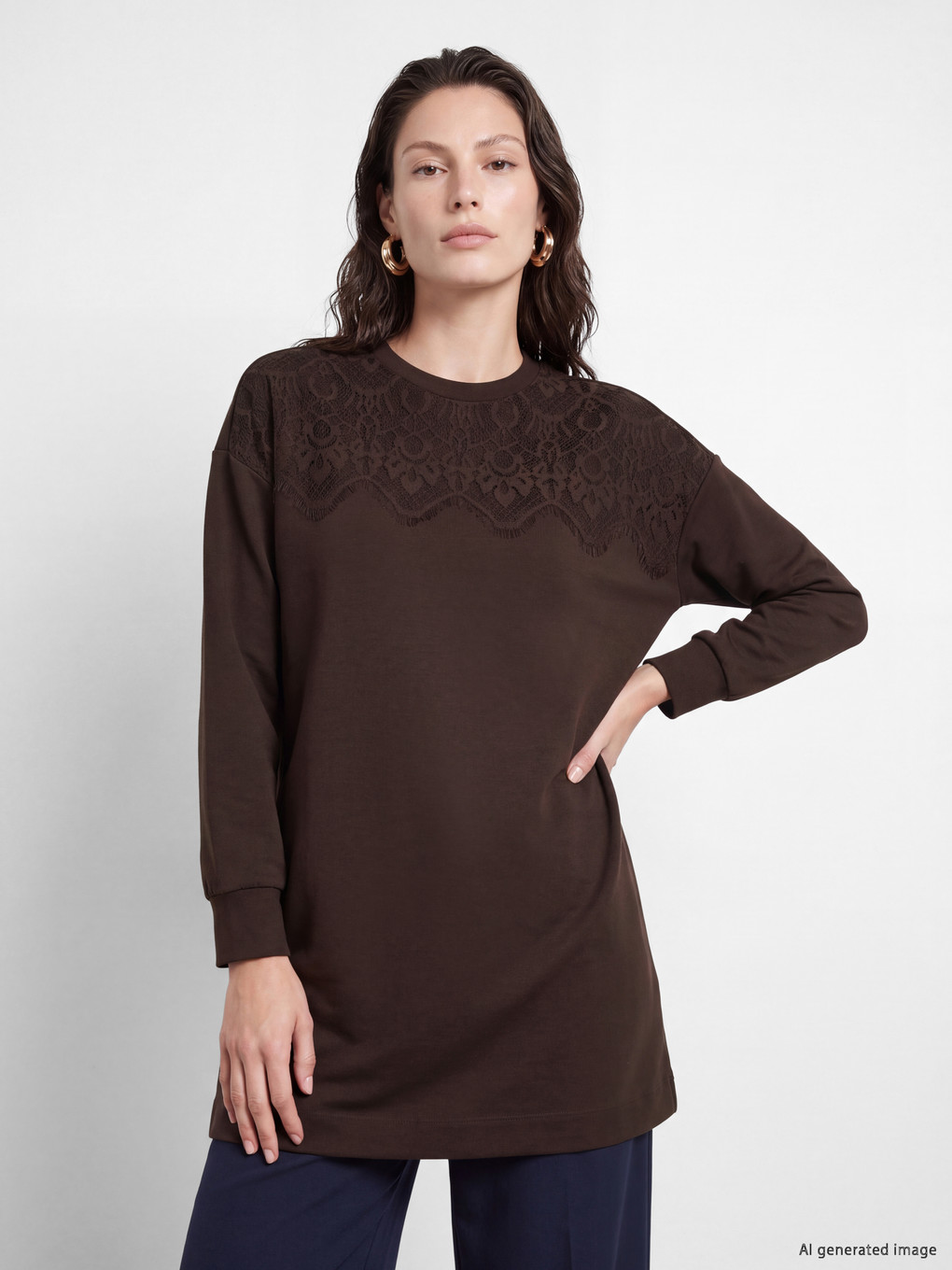 Lace Detailed Women's Sweatshirt Tunic