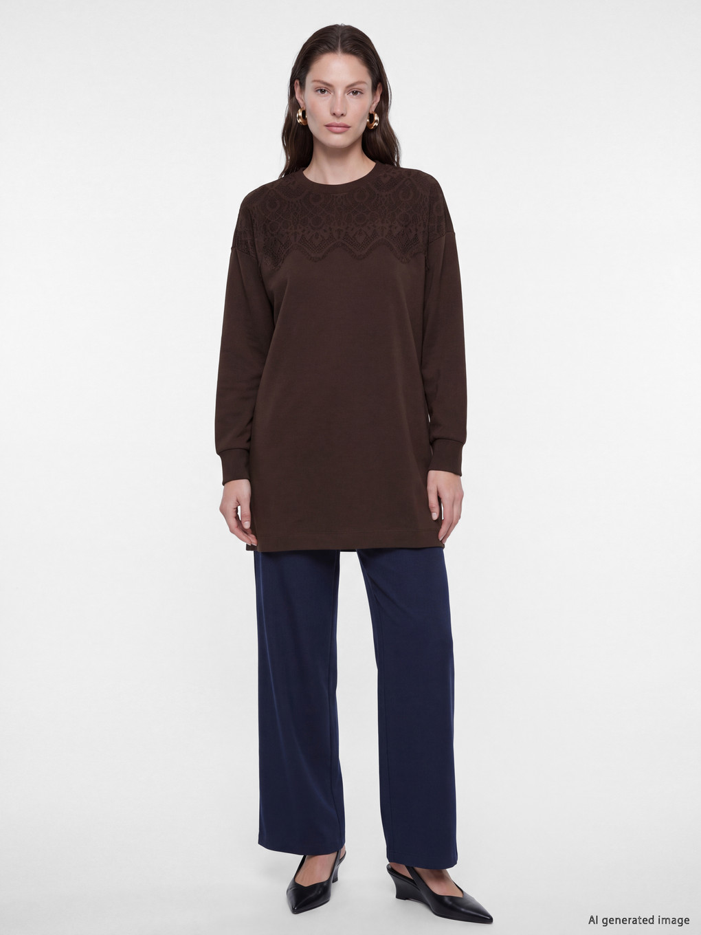 Lace Detailed Women's Sweatshirt Tunic-1