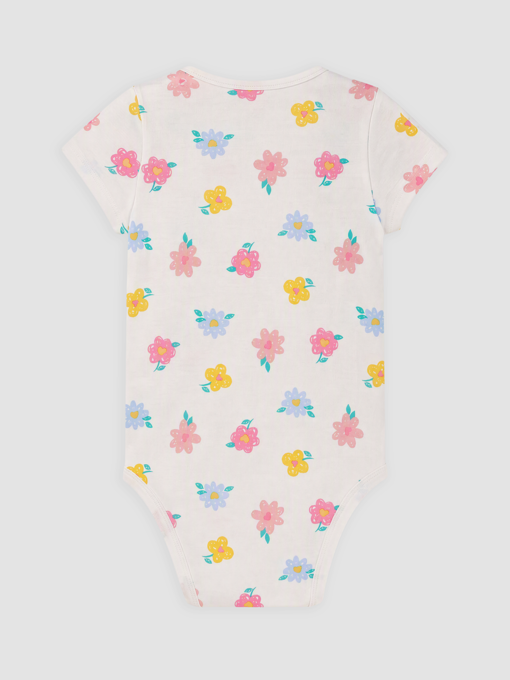 Ekru Çiçekli Kız Bebek Çıtçıtlı Body-1