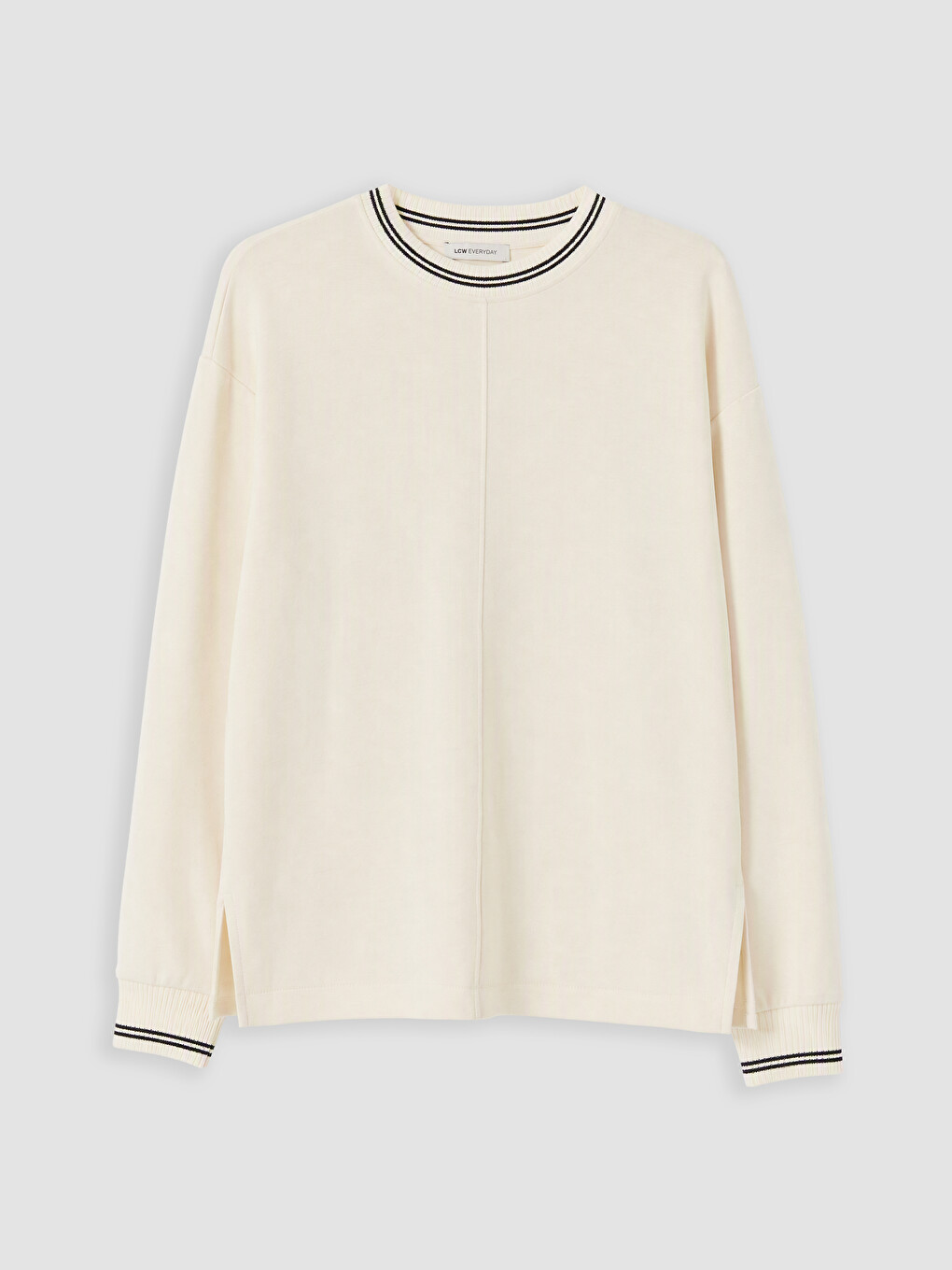 Ekru Soft Touch Çizgili Kadın Sweatshirt