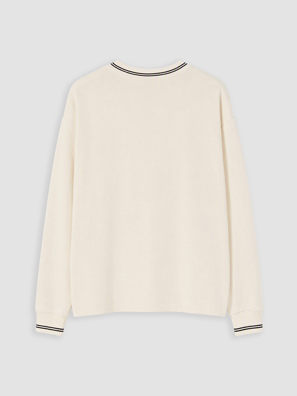 Ekru Soft Touch Çizgili Kadın Sweatshirt-2