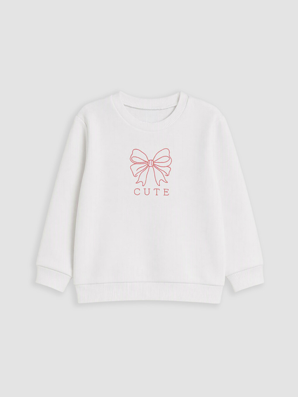 Beyaz Kurdele Baskılı Kız Çocuk Sweatshirt