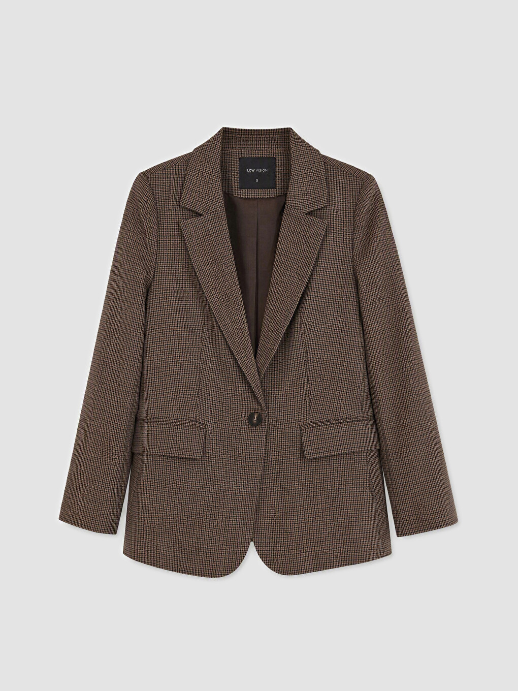 Kahverengi Ekose Kadın Blazer Ceket