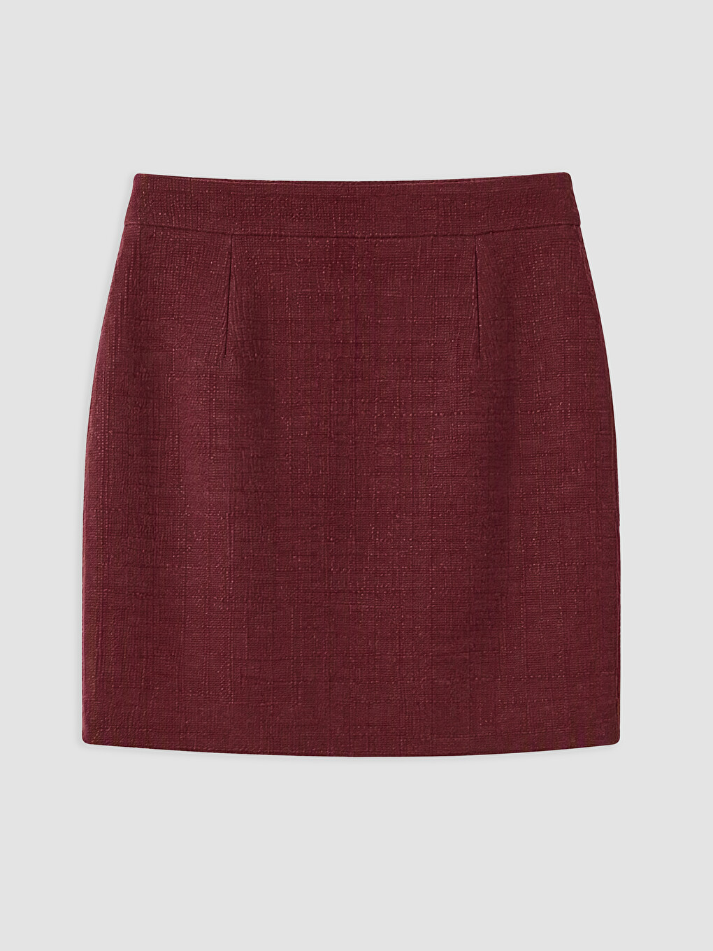 Bordo Büyük Beden Fermuarlı Mini Etek-3