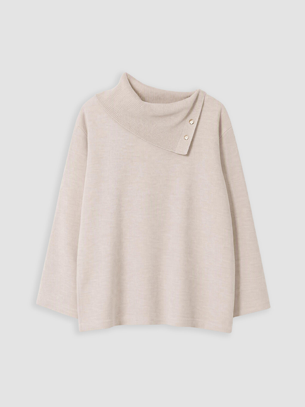Bej Asimetrik Dik Yaka Kadın Sweatshirt