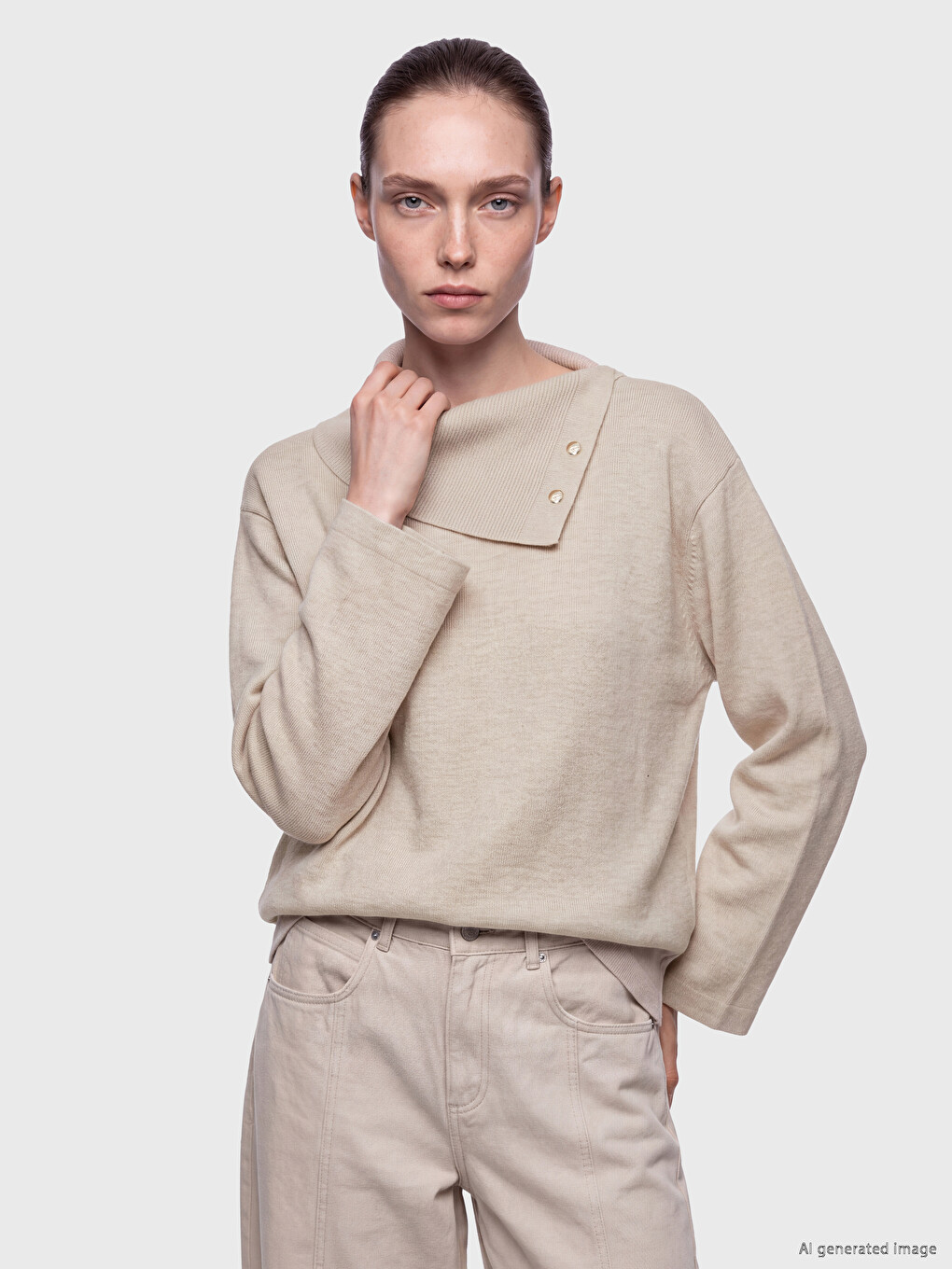 Asymmetric Mock Neck Women's Sweatshirt