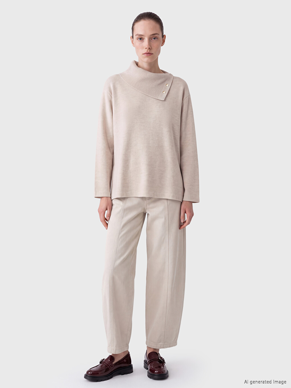 Asymmetric Mock Neck Women's Sweatshirt-1