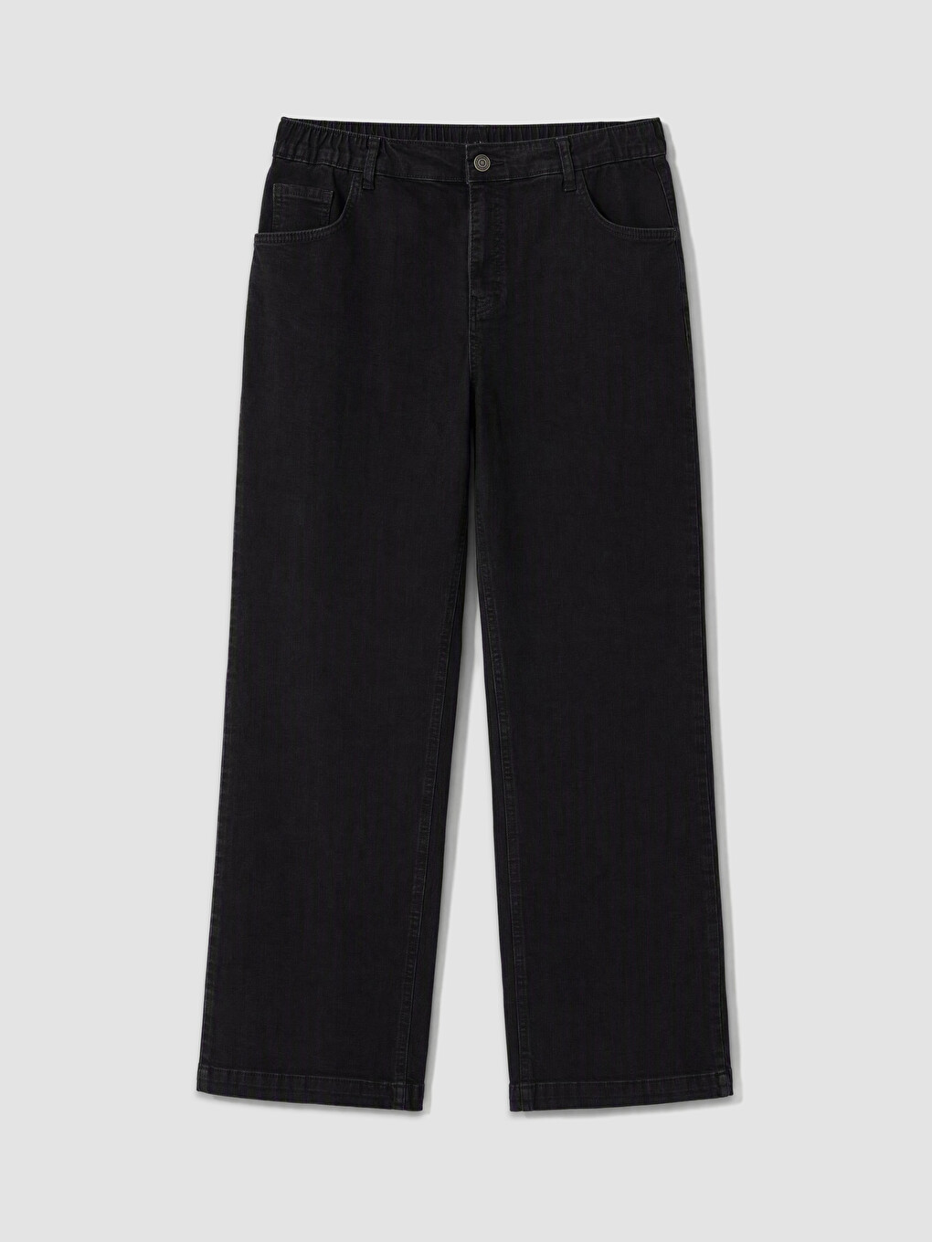 Siyah Beli Lastikli Wideleg Jean-4